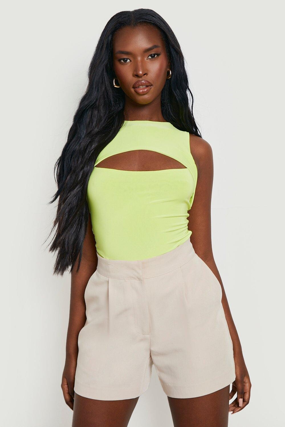 

Боди racer neck keyhole Boohoo, лаймовый