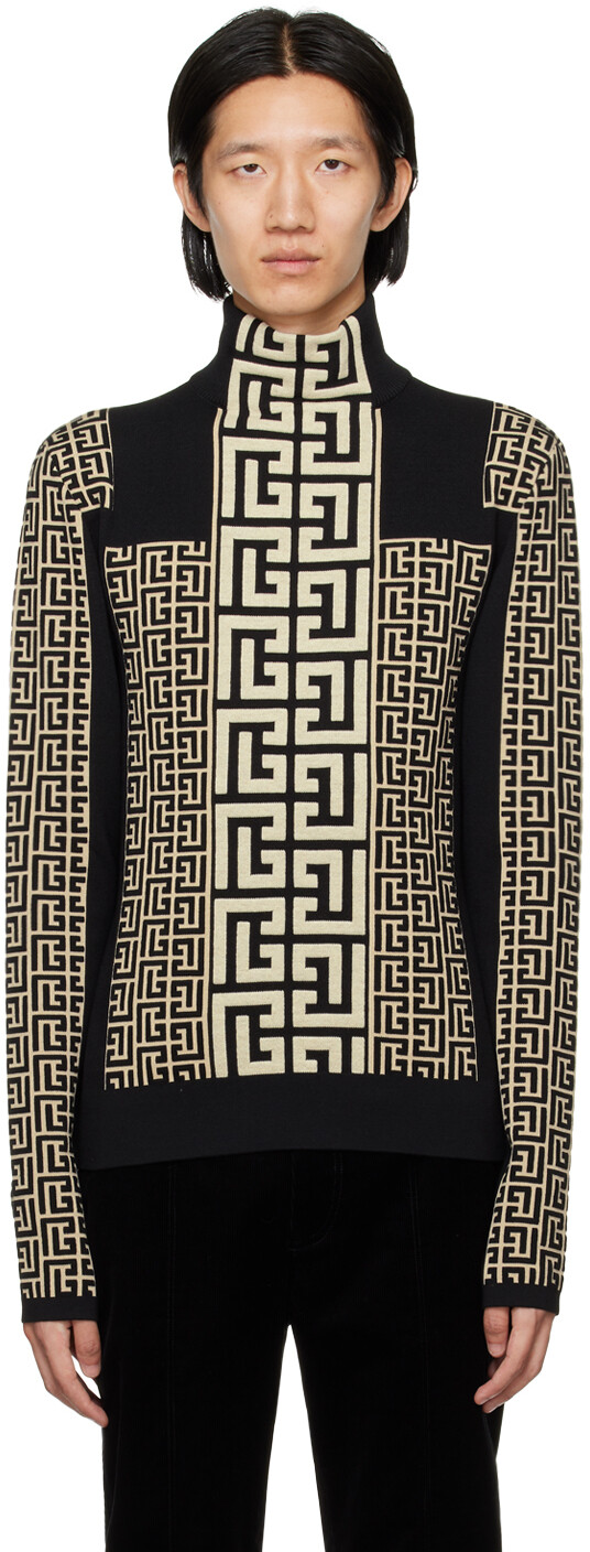 

Бежево-черный жаккардовый свитер Balmain