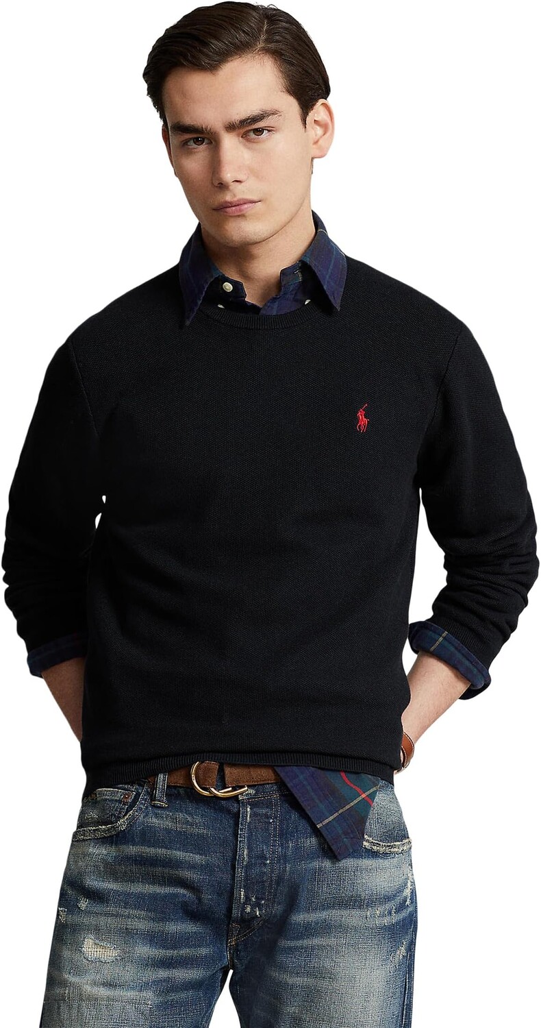 

Текстурированный хлопковый свитер с круглым вырезом Polo Ralph Lauren, цвет Polo Black