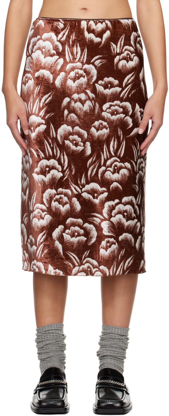 цена Коричневая юбка-миди с цветочным принтом Meryll Rogge