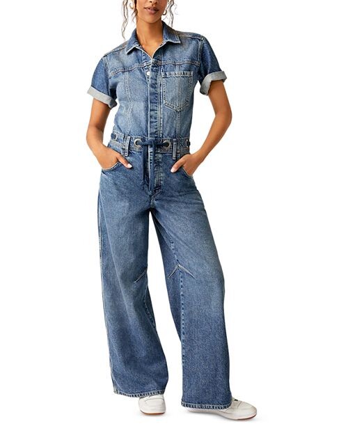 

Джинсовый комбинезон Edison с широкими штанинами Free People, цвет Blue