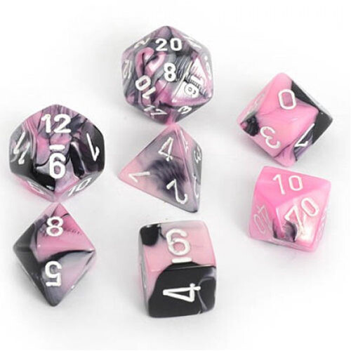 

Игровые кубики Gemini Poly 7 Set: Black-Pink/White Chessex