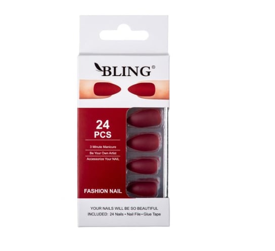 Типсы BLING, Искусственные ногти, Fashion Nail (24 шт.) – бордовый, матовый