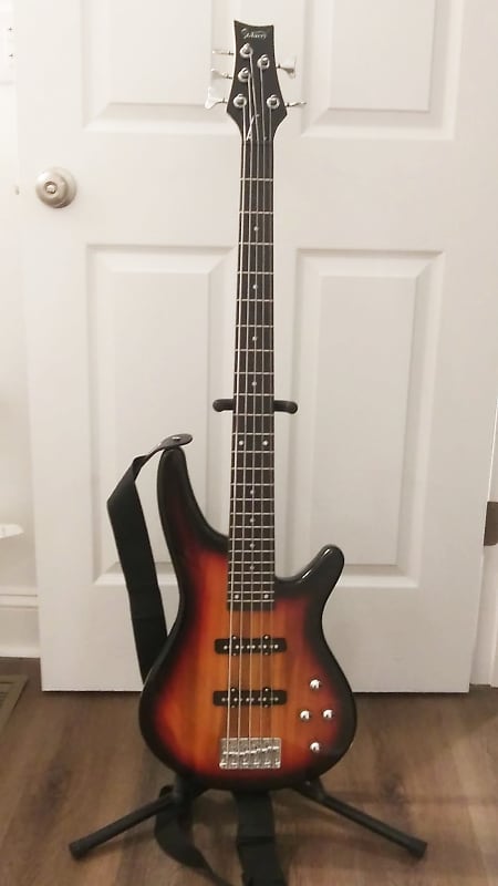 цена Басс гитара Glarry GIB Electric 5 String Bass Guitar Full Size SS Pick-up Sunset