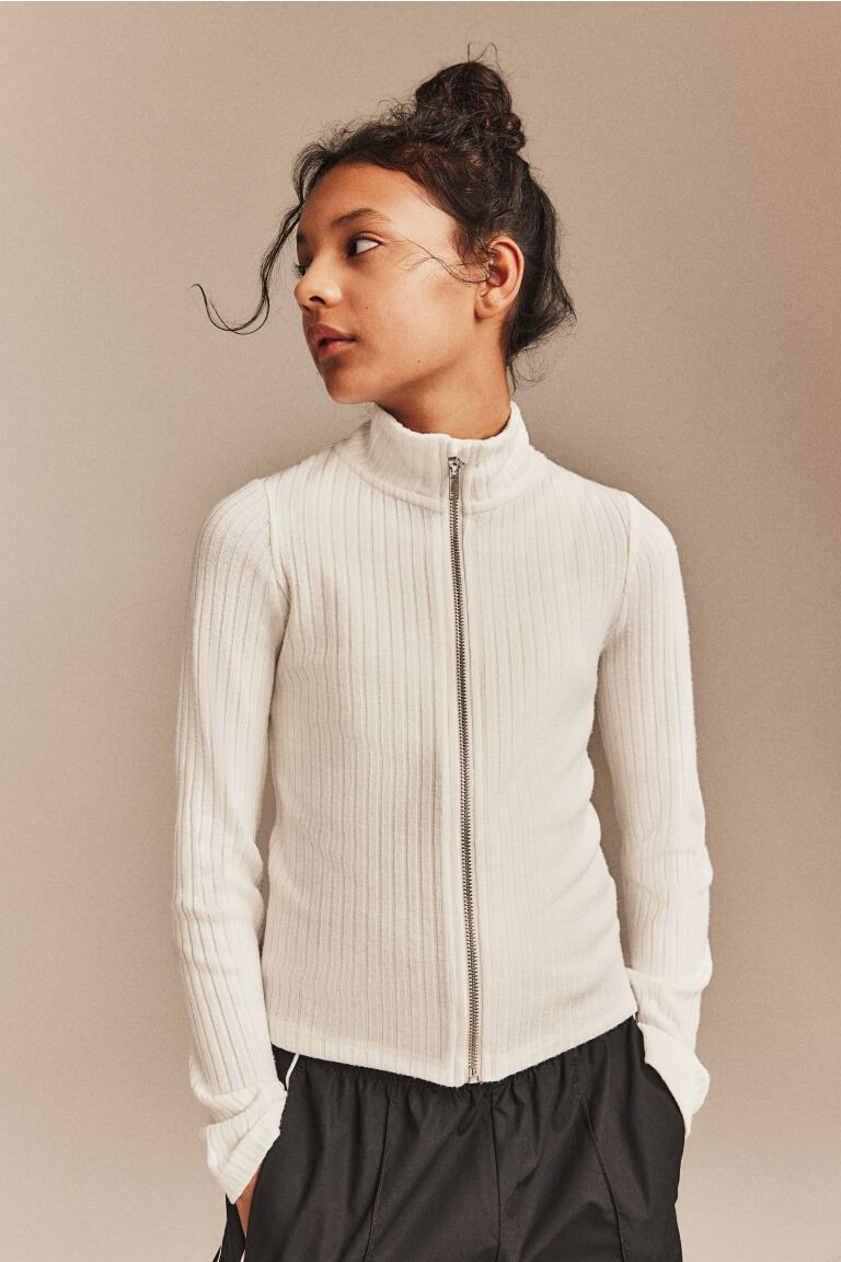 

Кардиган в рубчик на молнии H&M, белый