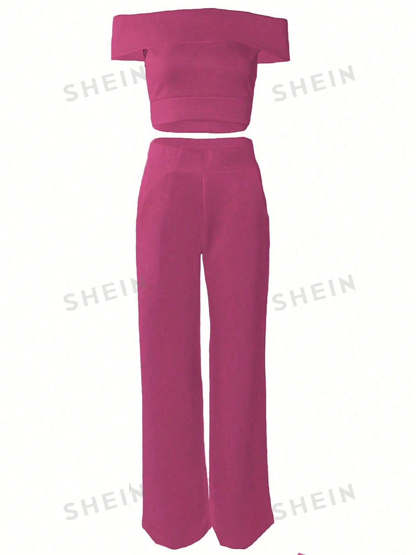 цена SHEIN Slayr женский однотонный комплект из топа и брюк с короткими рукавами на одно плечо, ярко-розовый