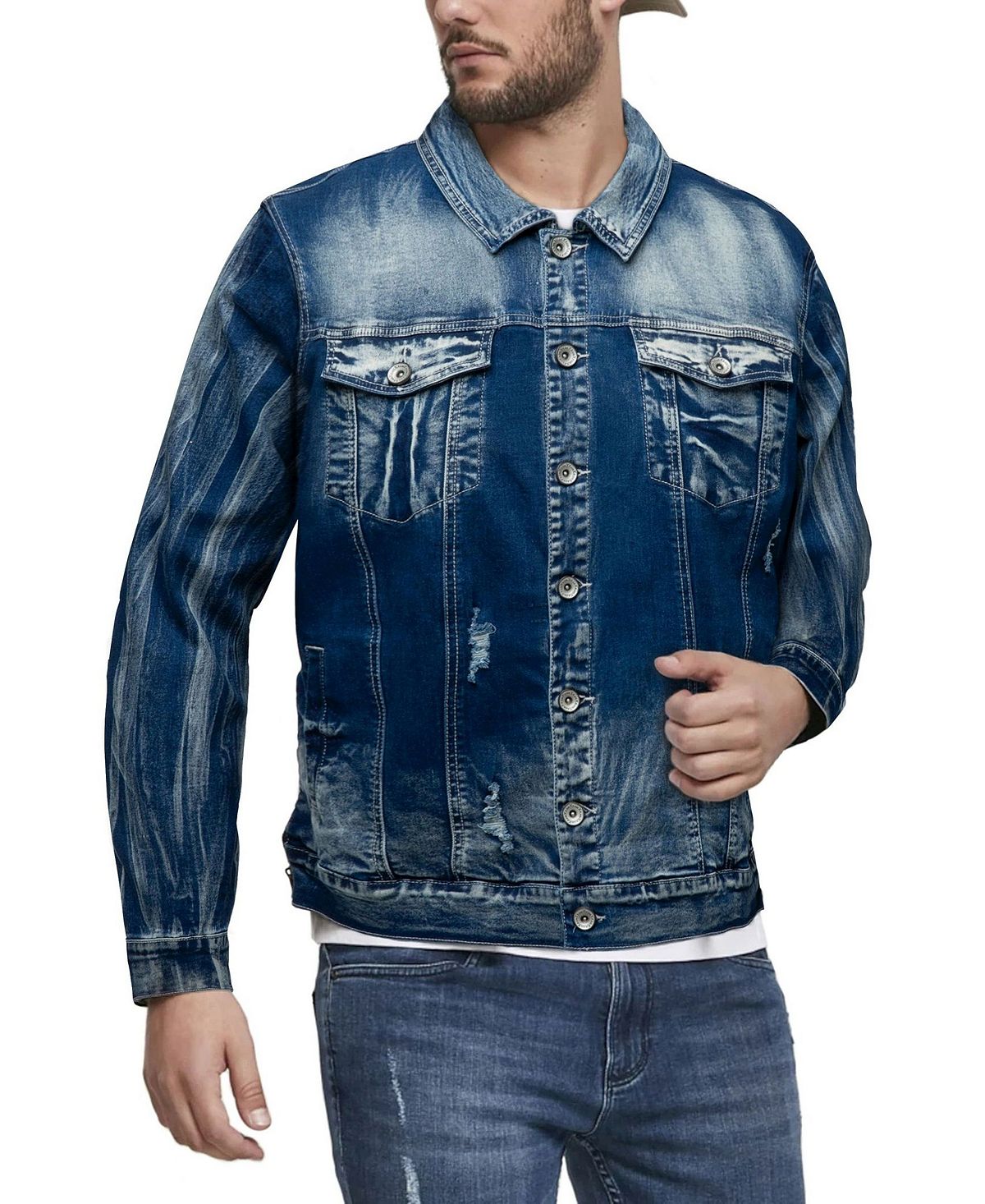 Мужская джинсовая куртка из стираного денима X-Ray мужская хлопковая джинсовая куртка однотонная повседневная однобортная джинсовая куртка с лацканами пальто