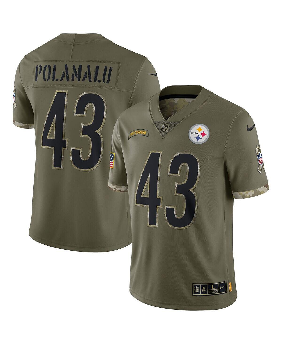 

Мужская майка Троя Поламалу Olive Pittsburgh Steelers 2022 Salute To Service Retired Player Limited Nike