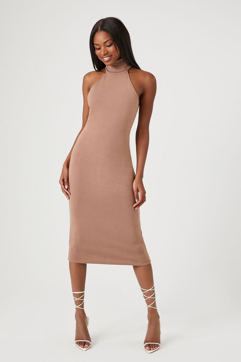 цена Облегающее платье миди с водолазкой Forever 21, серо-коричневый