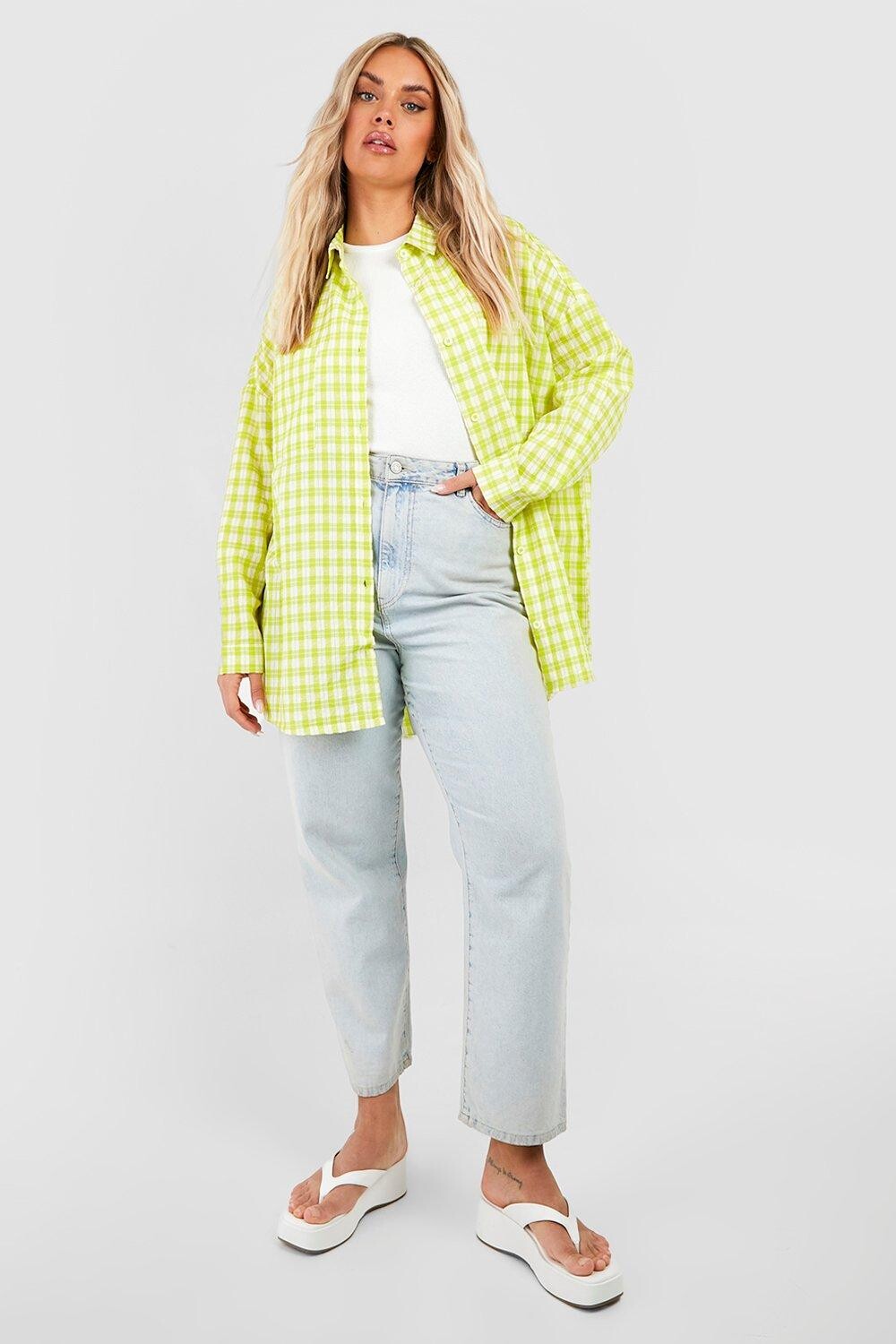 

Яркая фланелевая рубашка оверсайз плюс Boohoo, лаймовый