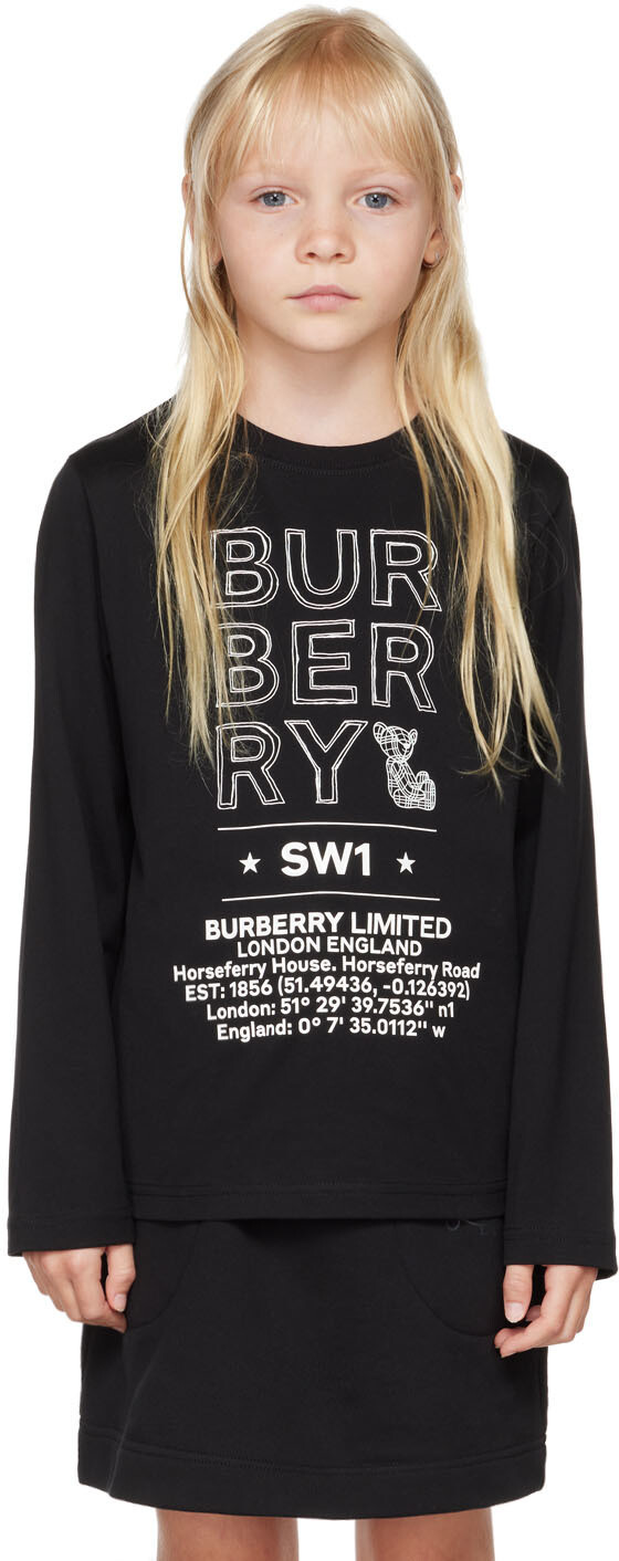 

Детская черная футболка с длинным рукавом Joel Черная Burberry