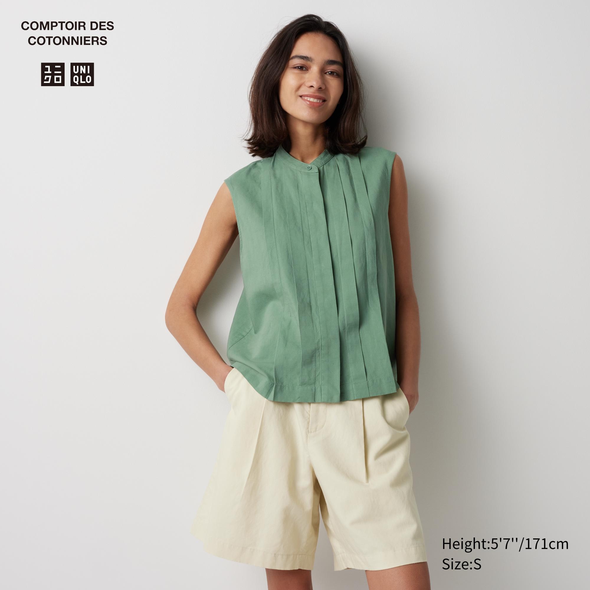 Льняная блузка без рукавов UNIQLO, зеленый