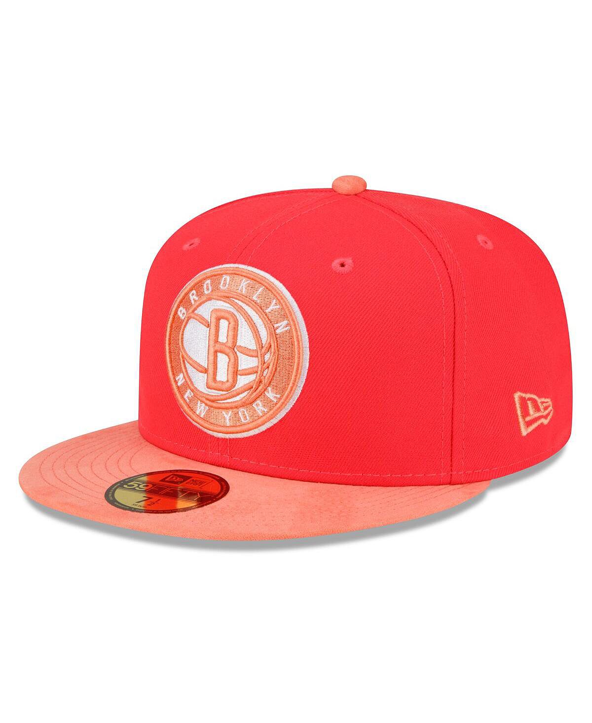 Мужская шляпа в тон 59FIFTY красно-персикового цвета Brooklyn Nets New Era