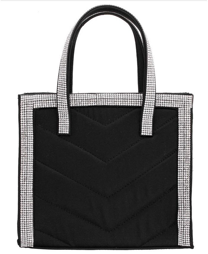 Женская стеганая сумка-портфель с шевроном и кристаллической отделкой Nina, черный