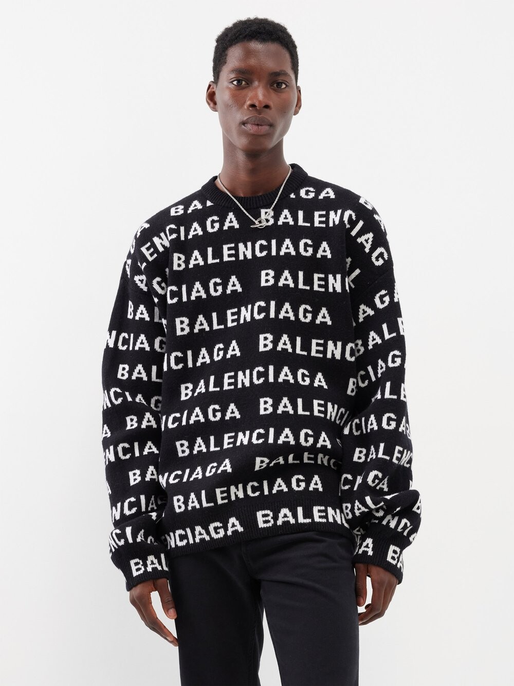 

Свитер из смесовой шерсти с логотипом-интарсией Balenciaga, черный