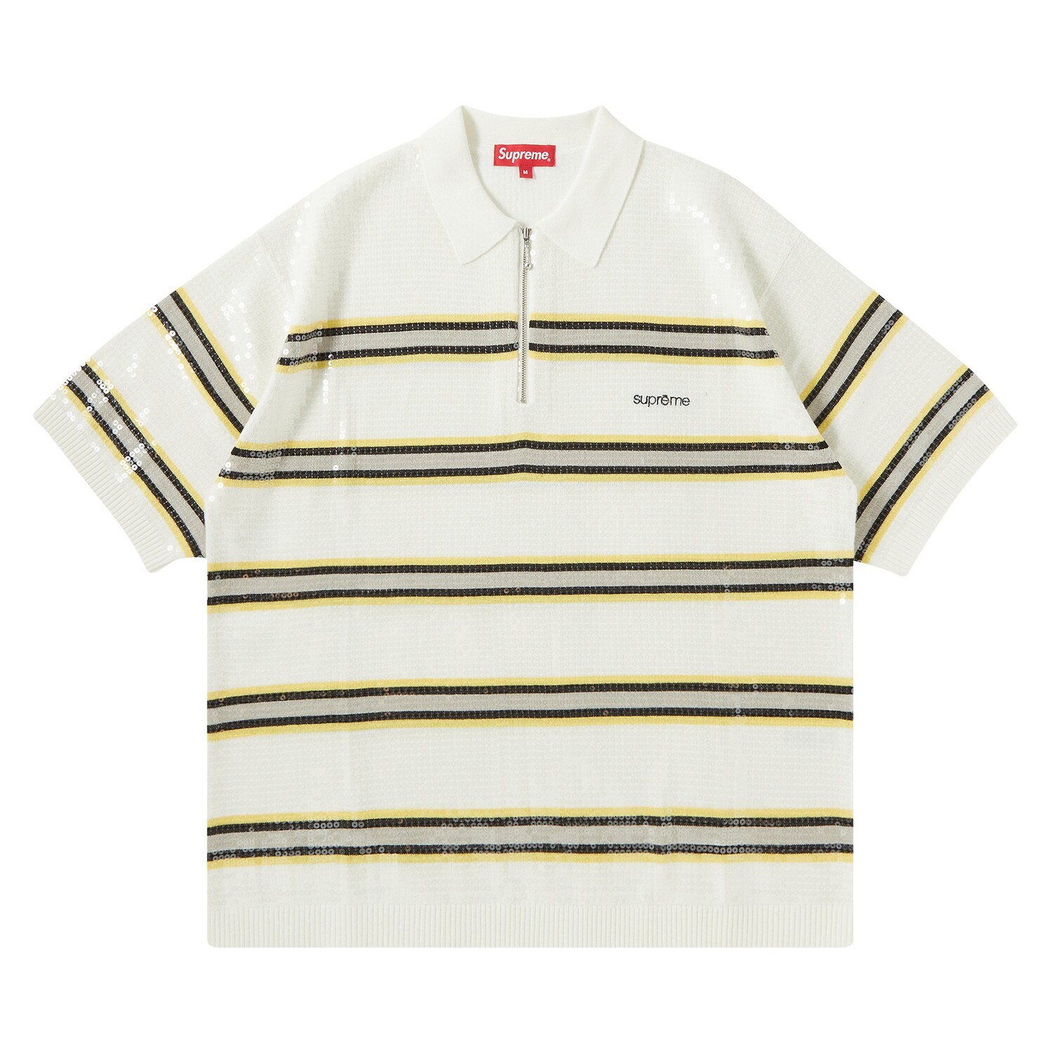 

Рубашка-поло на молнии с полосками и пайетками Supreme, цвет: белый