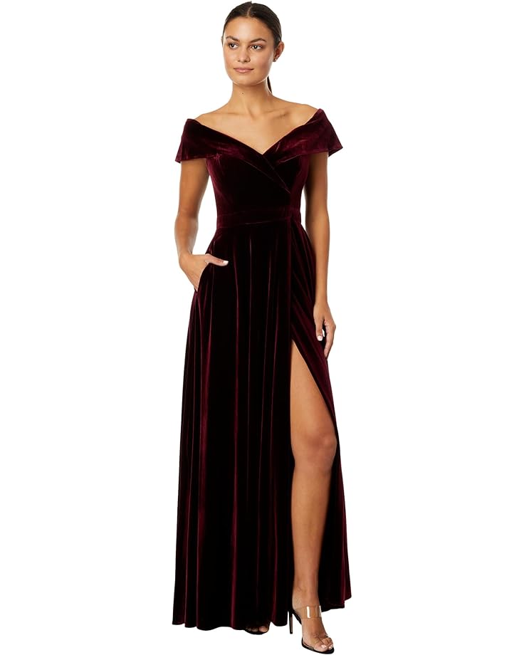 цена Платье XSCAPE Off-the-Shoulder Long Velvet Full Skirt, бордовый