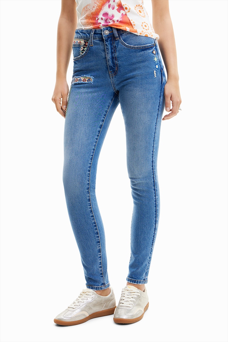 Узкие джинсы с вышивкой Desigual, синий