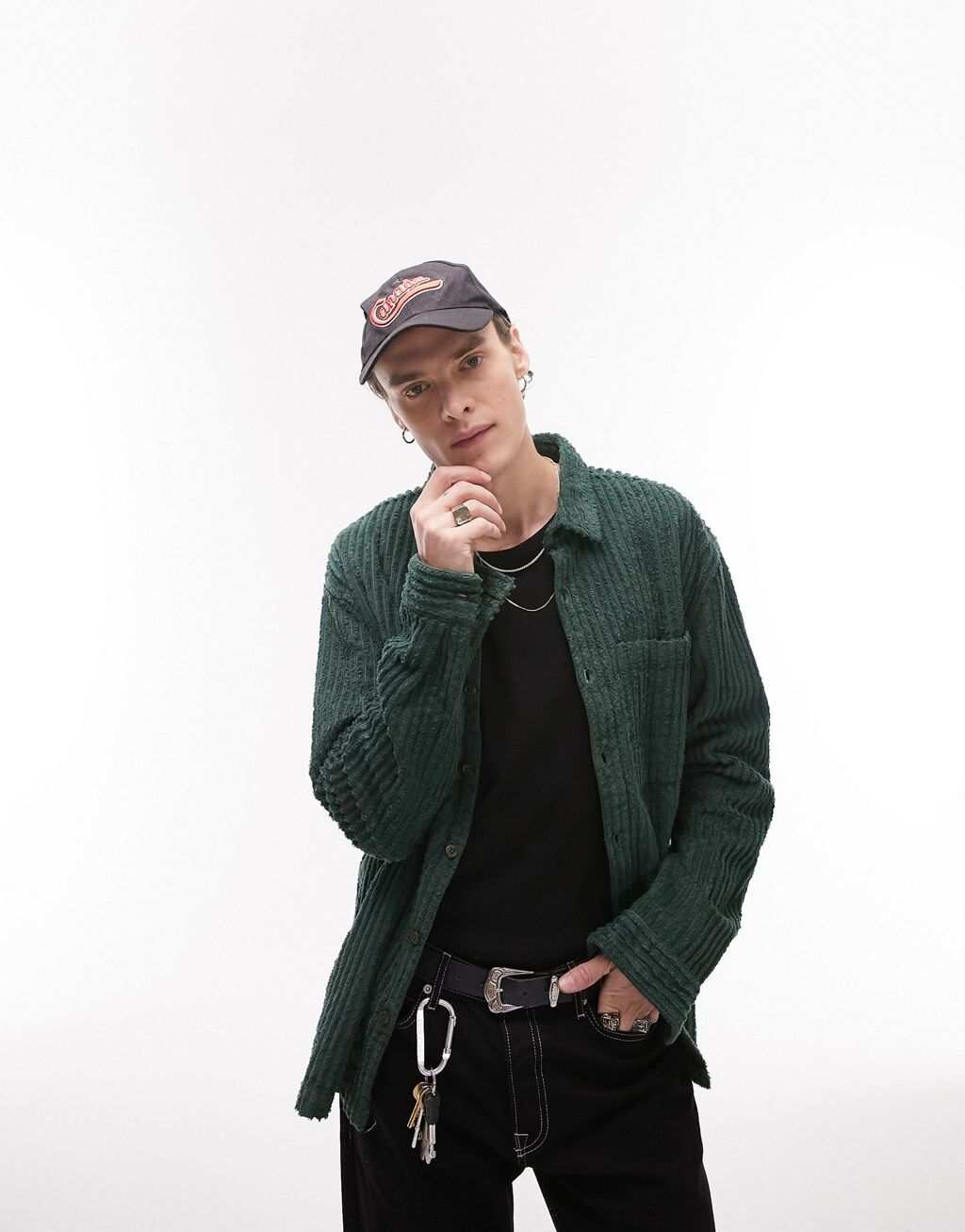 

Темно-зеленая вельветовая рубашка оверсайз Topman