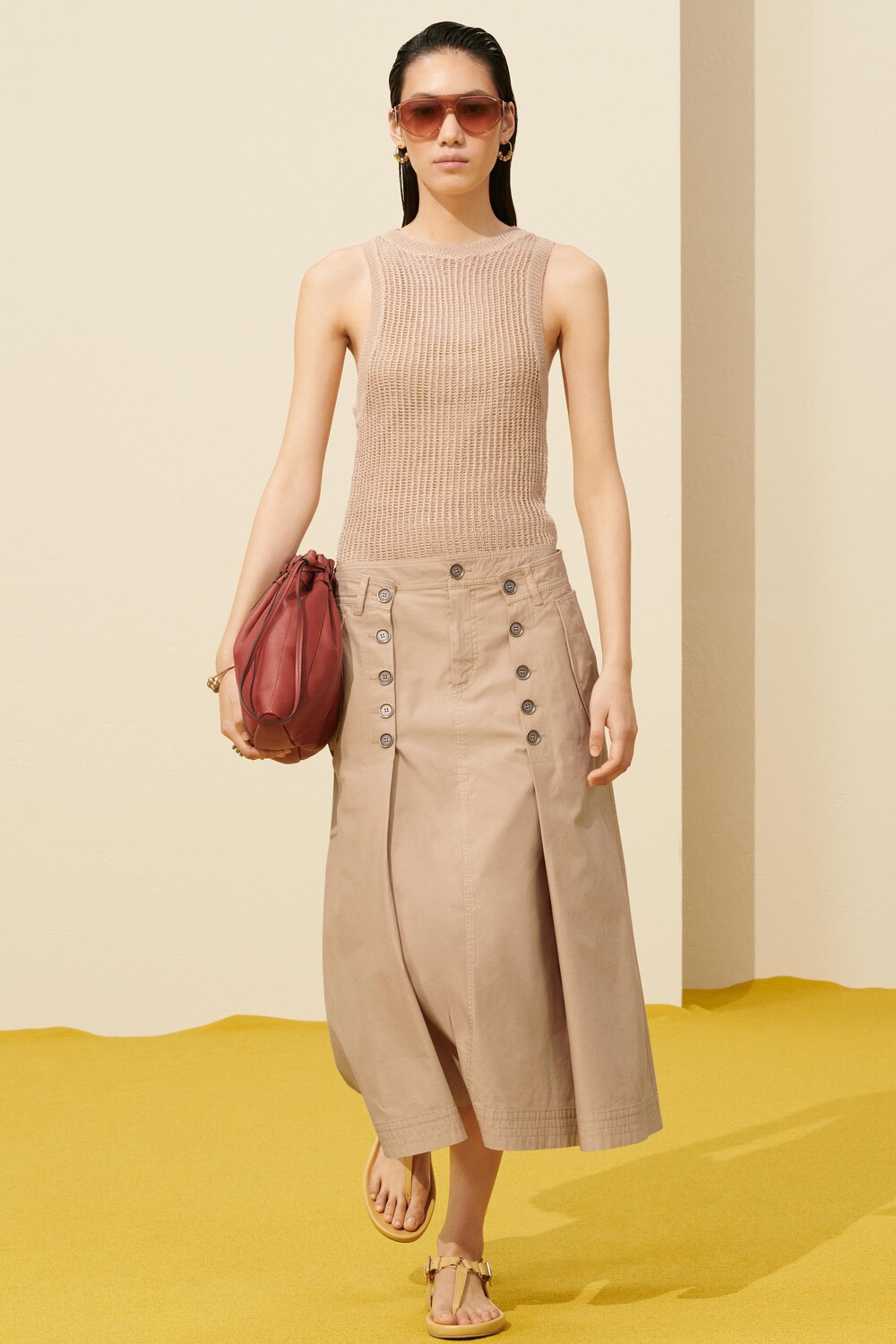 

Юбка миди со средней посадкой из 100 % хлопкового прядения ZARA, бежевый/розовый