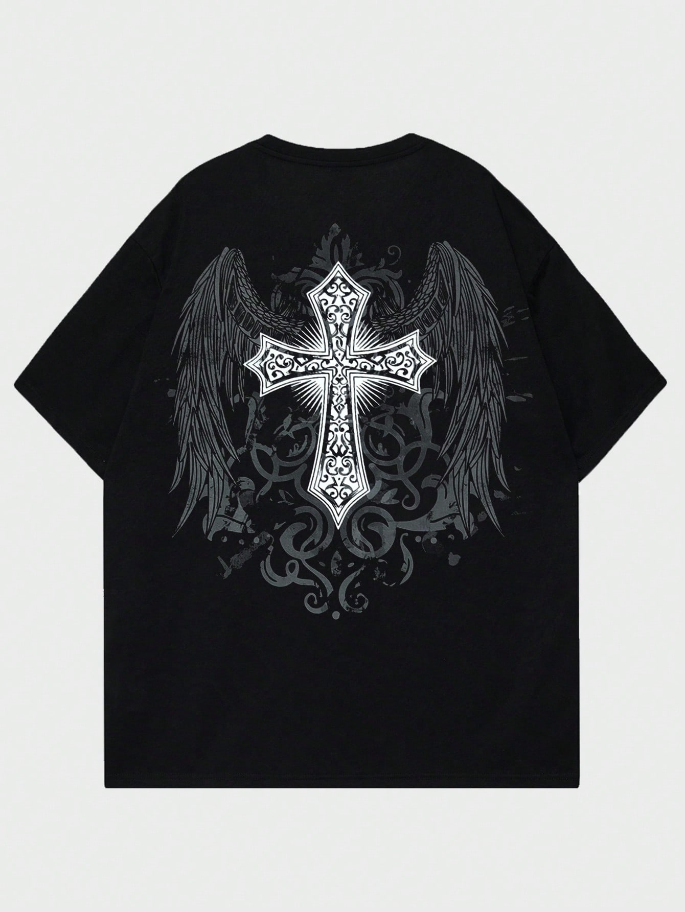 ROMWE Goth Мужская футболка с принтом снежинки и крестом для повседневной жизни, черный набор крестов иерейский лист 168563