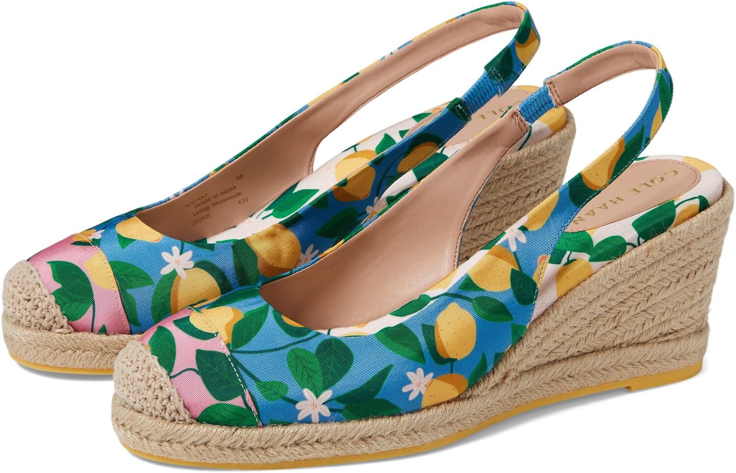 

Туфли на танкетке Cloudfeel Espadrille Wedge Slingback 80 mm Cole Haan, цвет Azure Blue Lemon Print