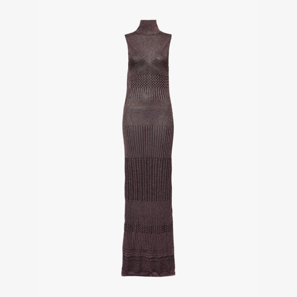 

Платье макси с высоким воротом и открытой спиной из металлизированного трикотажа Missoni, черный