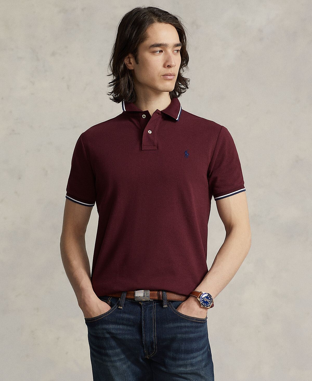 

Мужская хлопковая рубашка-поло классического кроя в сетку Polo Ralph Lauren