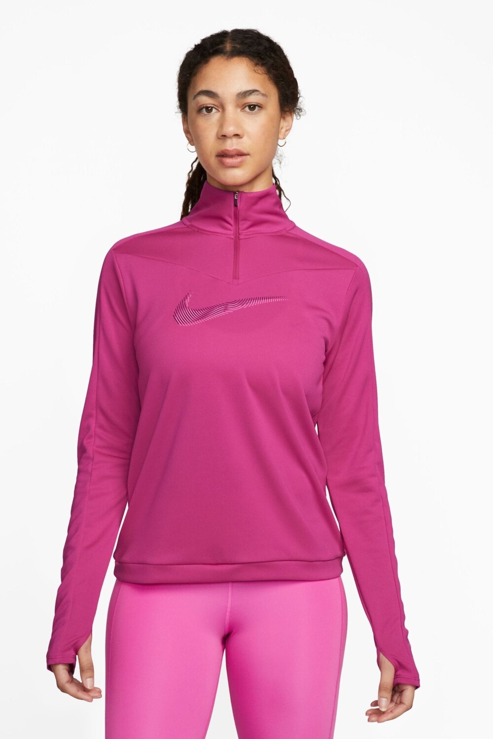 

Беговая футболка Dri Fit с логотипом-галочкой и молнией 1/2 Nike, розовый