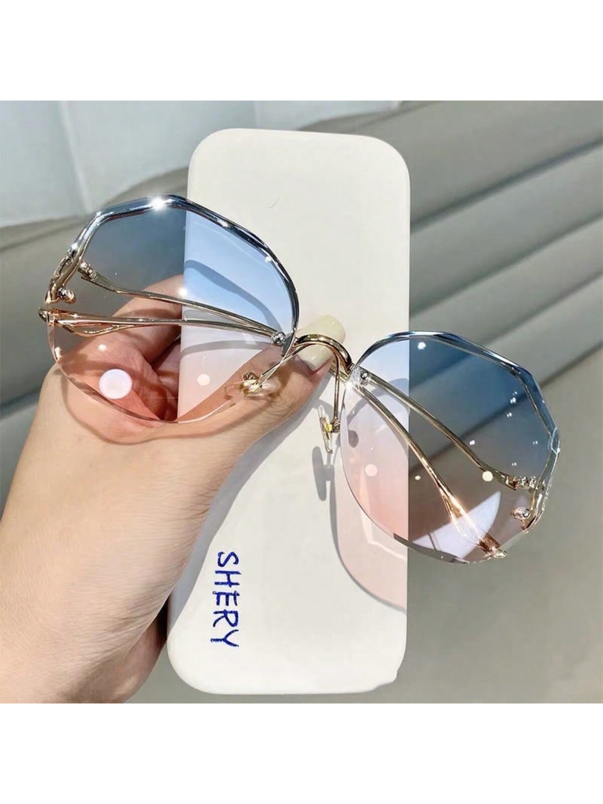 Металлические солнцезащитные очки унисекс без оправы с ромбовидной кромкой