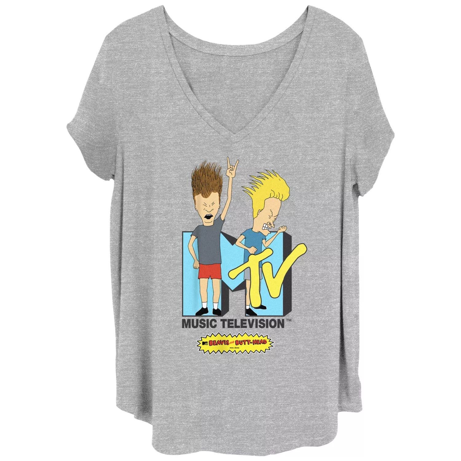

Футболка больших размеров для юниоров Beavis And Butt-Head с логотипом MTV и V-образным вырезом с графическим рисунком Licensed Character