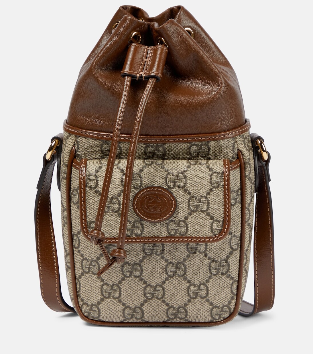 

Сумка-ведро GG Supreme Mini с кожаной отделкой Gucci, коричневый