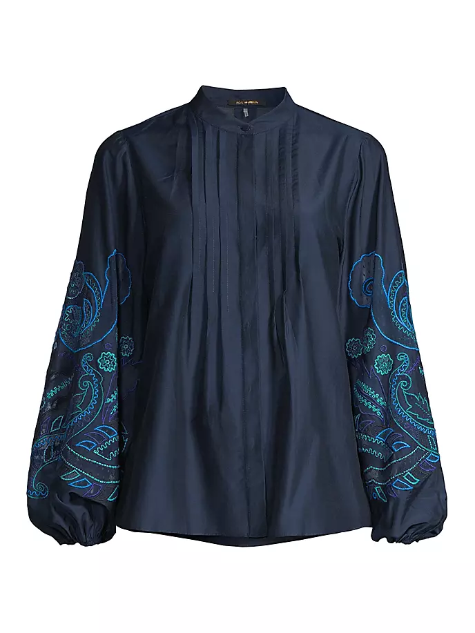 Шелковая блузка Reese с цветочной вышивкой Kobi Halperin, синий