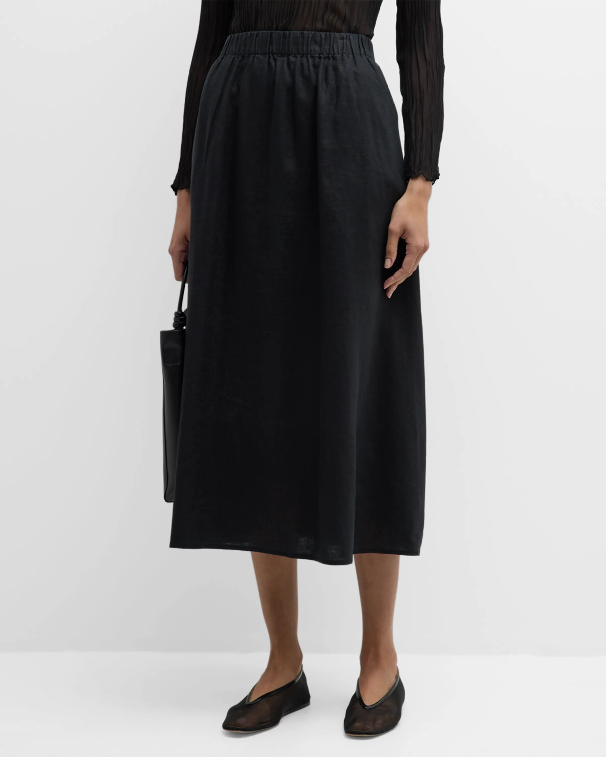 

Юбка-миди из органического льна А-силуэта Eileen Fisher, цвет Black