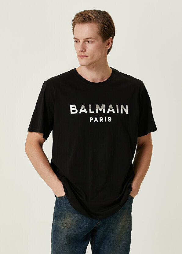 

Черно-белая футболка с логотипом Balmain, Черный