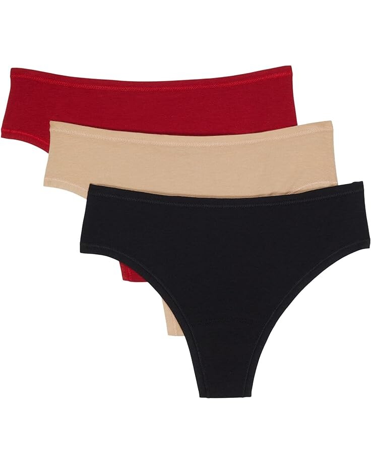 

Стринги Hanky Panky 3-Pack Play Natural Rise Thong, цвет Black/Chai/Cayenne