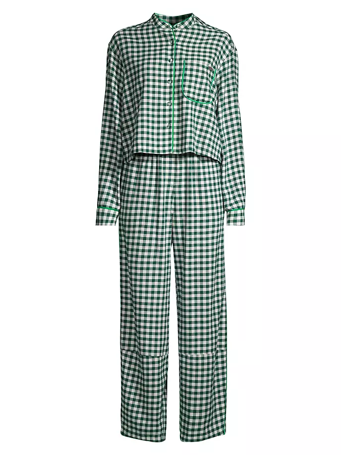 

Пижама из хлопковой смеси с начесом в мелкую клетку Lunya, цвет verdant check