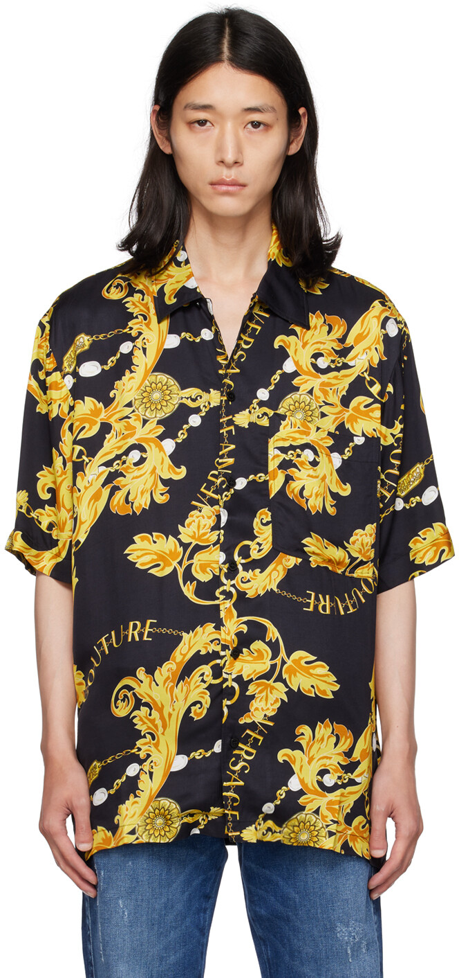 

Черно-золотая рубашка с цепочкой от кутюр Versace Jeans Couture