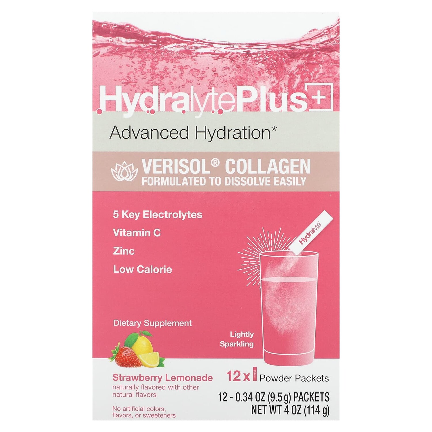 

Advanced Hydration, Verisol Collagen, клубничный лимонад, 12 пакетиков с порошком по 9,5 г (0,34 унции), Hydralyte