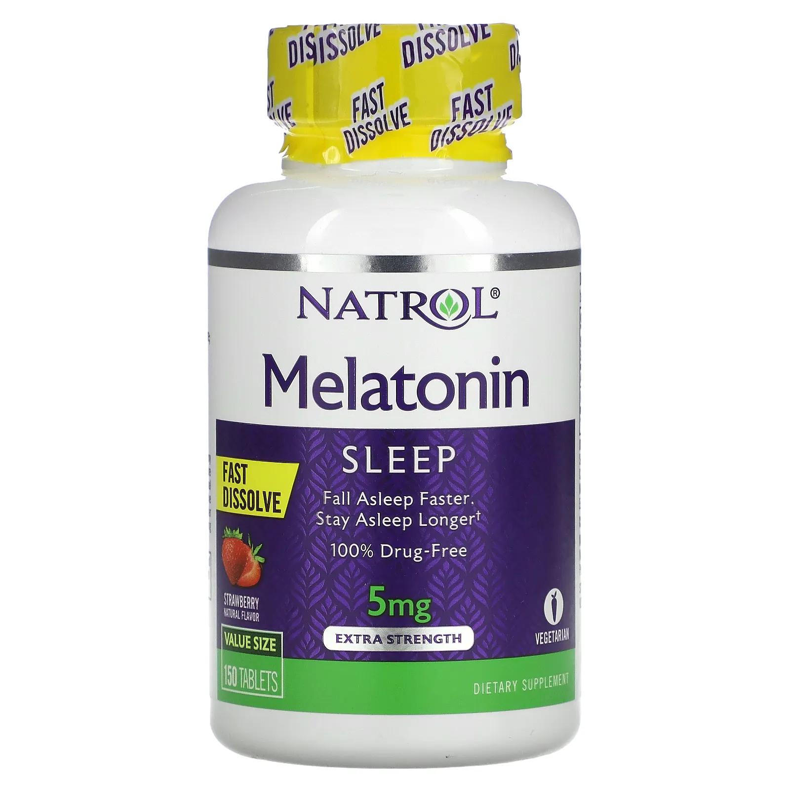 Natrol Melatonin Fast Dissolve Extra Strength Strawberry 5 mg 150 Tablets natrol sleep melatonin 10 mg fast dissolve