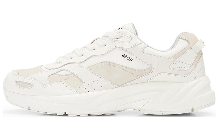 

Кроссовки BOSS Logo-print Leather Sneakers, бежевый