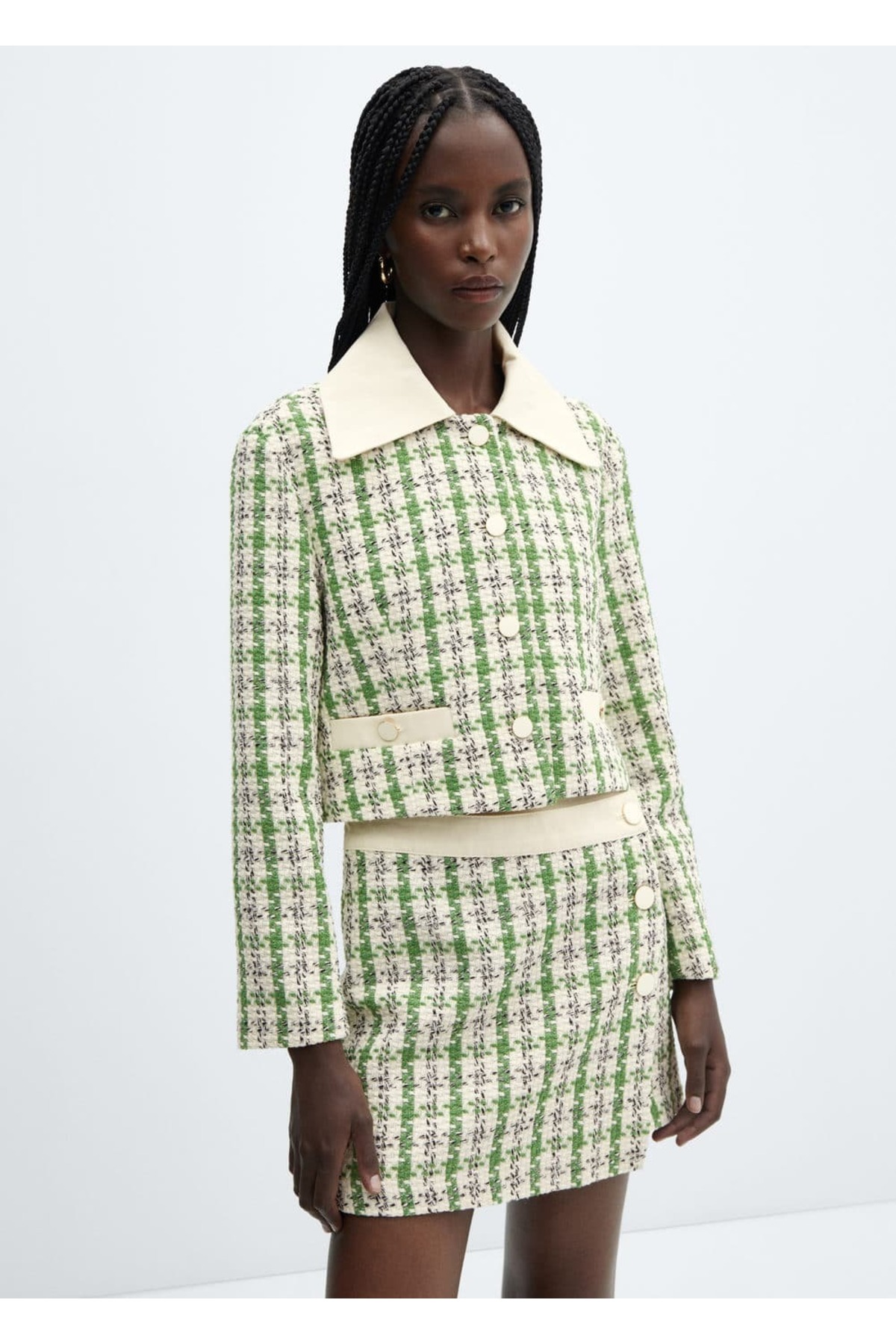 цена Твидовый пиджак с рубашечным воротником Mango, зеленый