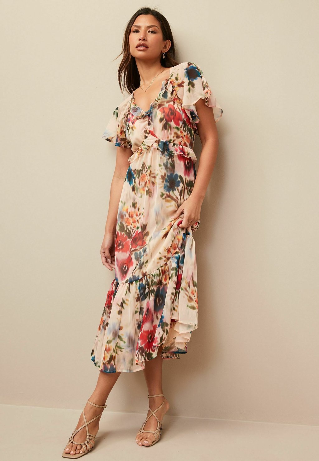 

Дневное платье FLORAL FRILL MIDI REGULAR FIT Myleene Klass, бежевый