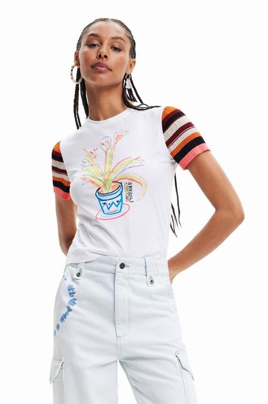 

Хлопковая футболка Desigual, белый