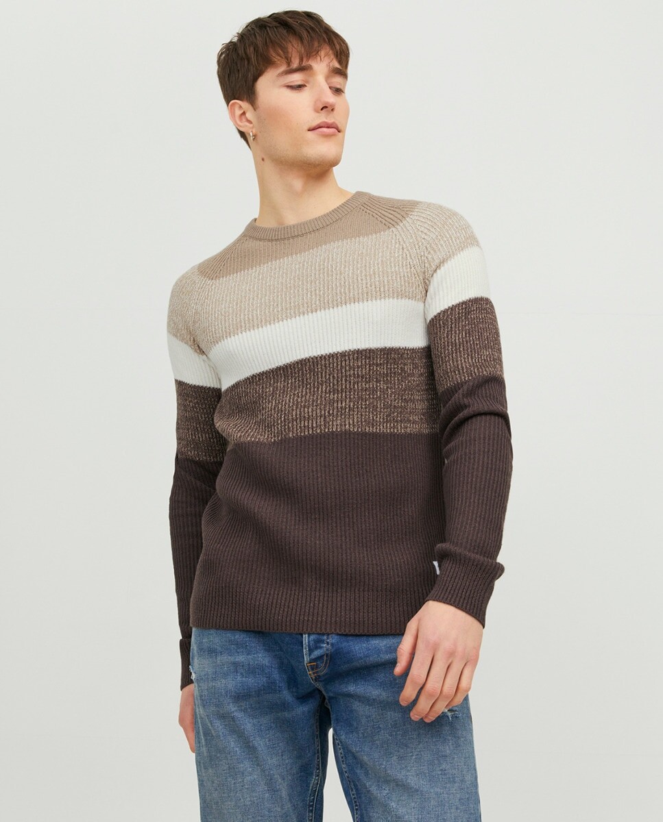 

Мужской вязаный свитер с круглым вырезом Jack & Jones, бежевый