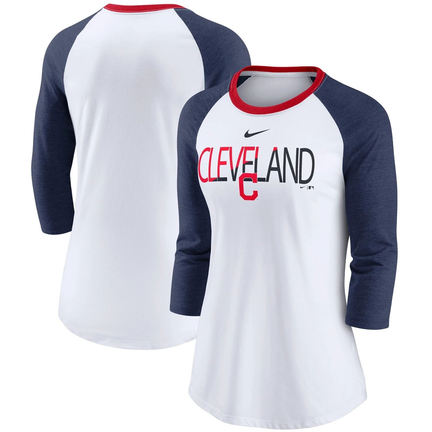 

Женская футболка Nike White/Heathered Navy Cleveland Indians Color Split Tri-Blend с рукавами 3/4 реглан Nike