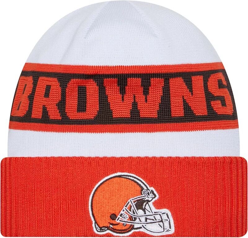 

Мужская шапка New Era Cleveland Browns 2023 белая техническая вязаная шапка с боковой линией