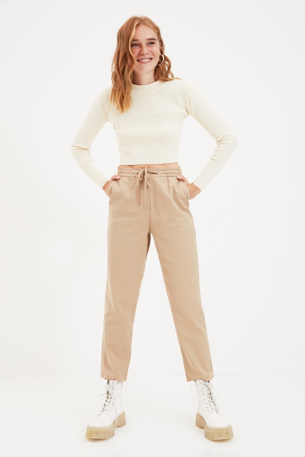 

Тканые брюки с завязками Camel Jogger Trendyol, коричневый