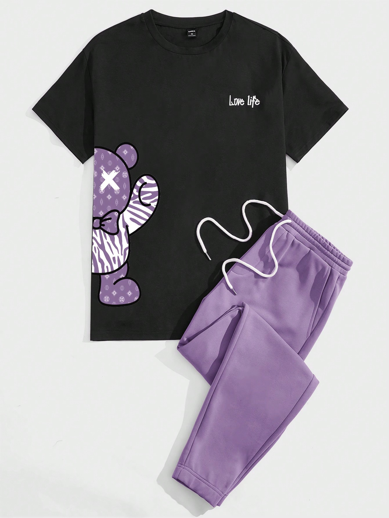 Мужской комплект из трикотажной футболки с короткими рукавами и длинных брюк Manfinity, фиолетовый