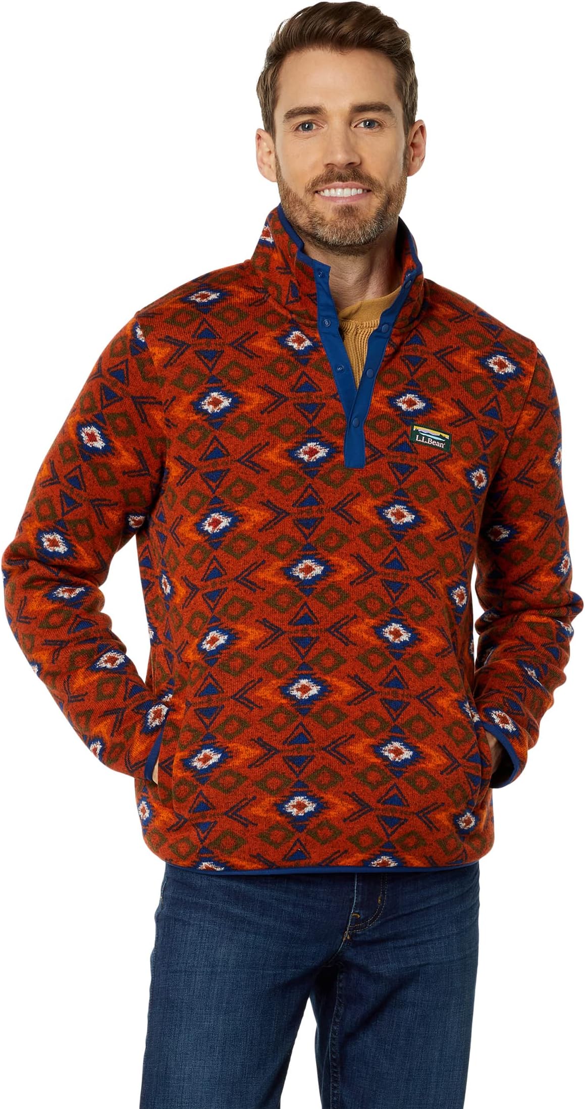 Куртка Sweater Fleece Pullover Printed L.L.Bean, цвет Light Mahogany Geo
